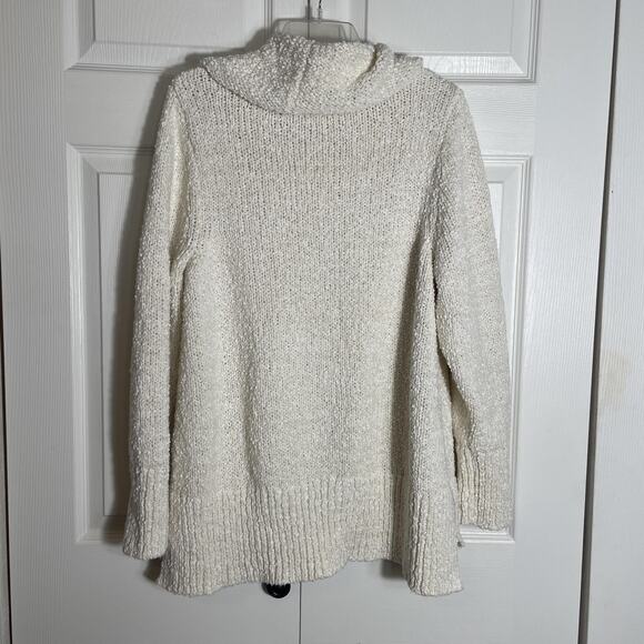 J Jill Sweater Women Extra Large Beige Cowl Neck Boucle Knit Boxy Pullover Top - Picture 3 of 13